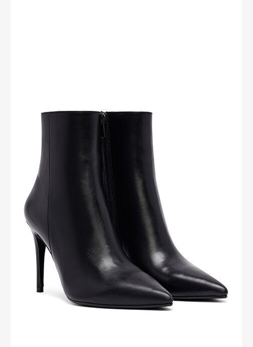 Kadın Siyah Fermuarlı Yüksek İnce Topuklu Deri Bot 25WFD133018 - Görsel 6