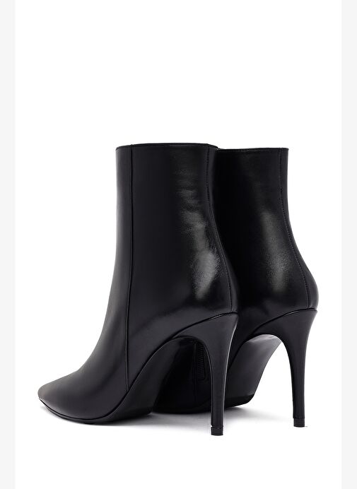 Kadın Siyah Fermuarlı Yüksek İnce Topuklu Deri Bot 25WFD133018 - Görsel 8
