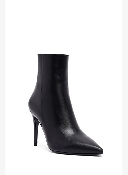 Kadın Siyah Fermuarlı Yüksek İnce Topuklu Deri Bot 25WFD133018 - Görsel 9