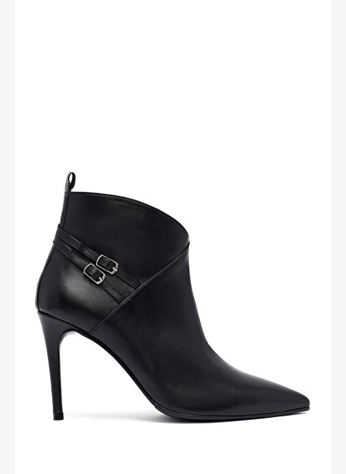 Kadın Siyah Fermuarlı İnce Topuklu Deri Bot 25WFD133118 - Görsel 2
