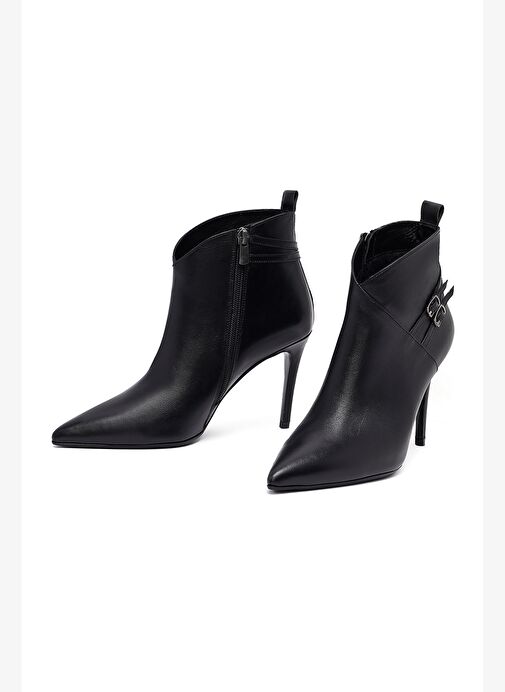 Kadın Siyah Fermuarlı İnce Topuklu Deri Bot 25WFD133118 - Görsel 4