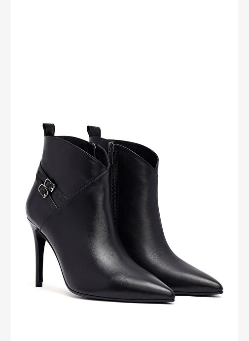 Kadın Siyah Fermuarlı İnce Topuklu Deri Bot 25WFD133118 - Görsel 5