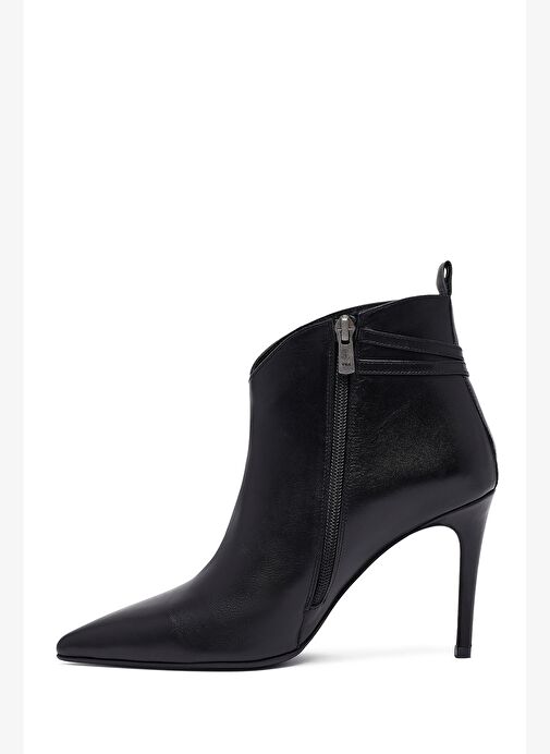 Kadın Siyah Fermuarlı İnce Topuklu Deri Bot 25WFD133118 - Görsel 6