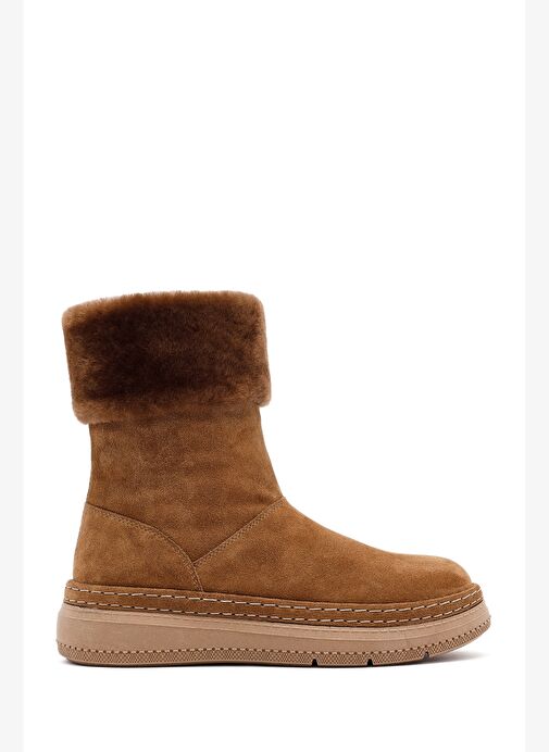 Kadın Taba Kalın Tabanlı Kürk Detaylı Süet Deri Bot 25WFD133410 - Görsel 2