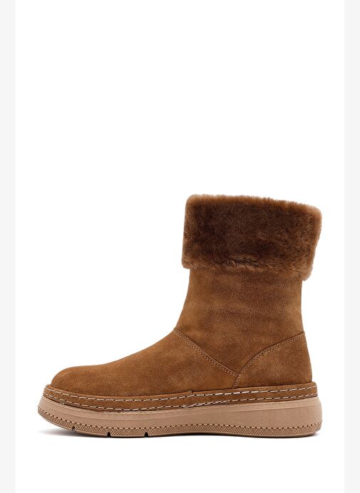 Kadın Taba Kalın Tabanlı Kürk Detaylı Süet Deri Bot 25WFD133410 - Görsel 3