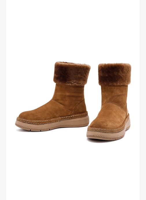 Kadın Taba Kalın Tabanlı Kürk Detaylı Süet Deri Bot 25WFD133410 - Görsel 4