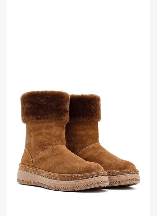 Kadın Taba Kalın Tabanlı Kürk Detaylı Süet Deri Bot 25WFD133410 - Görsel 5