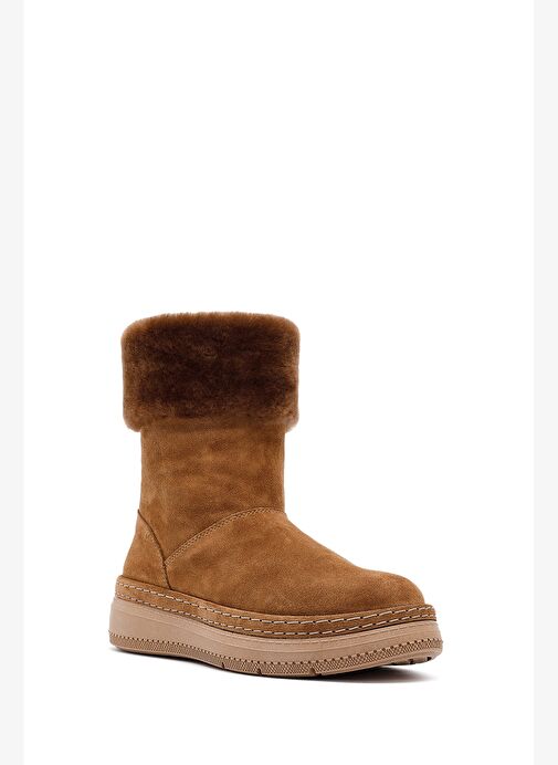 Kadın Taba Kalın Tabanlı Kürk Detaylı Süet Deri Bot 25WFD133410 - Görsel 8