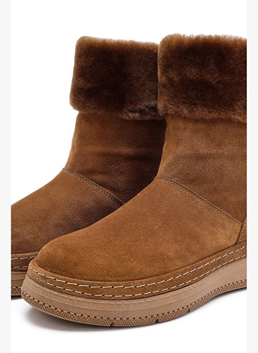 Kadın Taba Kalın Tabanlı Kürk Detaylı Süet Deri Bot 25WFD133410 - Görsel 9