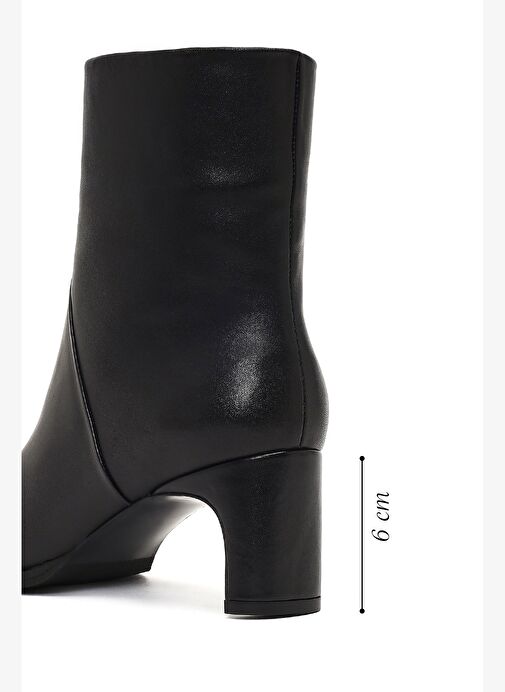 Kadın Siyah Kısa Kalın Topuklu Deri Bot 25WFD133518 - Görsel 3