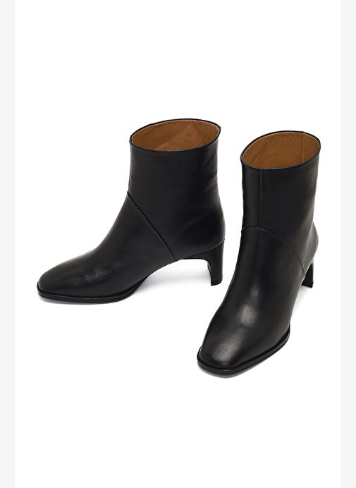 Kadın Siyah Kısa Kalın Topuklu Deri Bot 25WFD133518 - Görsel 4