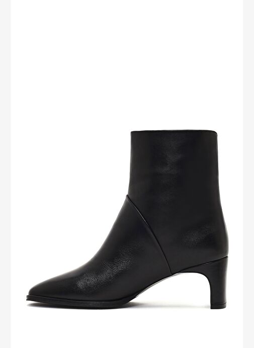 Kadın Siyah Kısa Kalın Topuklu Deri Bot 25WFD133518 - Görsel 5