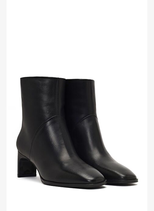 Kadın Siyah Kısa Kalın Topuklu Deri Bot 25WFD133518 - Görsel 6