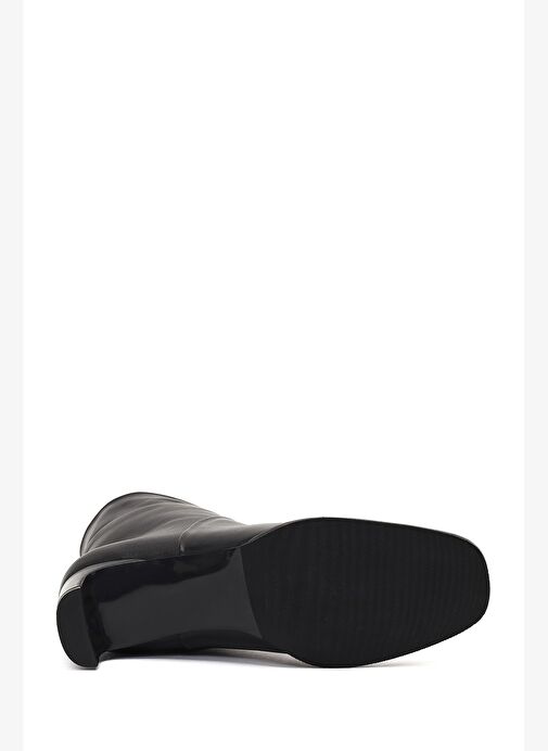 Kadın Siyah Kısa Kalın Topuklu Deri Bot 25WFD133518 - Görsel 7