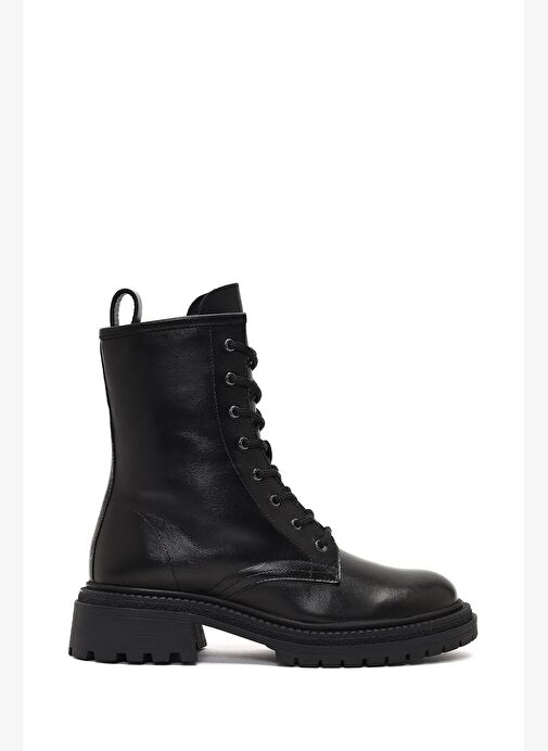 Kadın Siyah Fermuarlı Kalın Tabanlı Deri Bot 25WFD140618 - Görsel 2