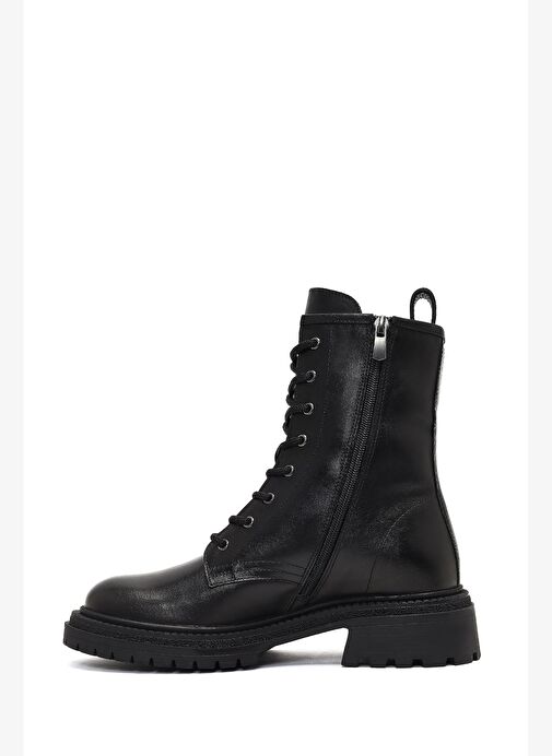 Kadın Siyah Fermuarlı Kalın Tabanlı Deri Bot 25WFD140618 - Görsel 3