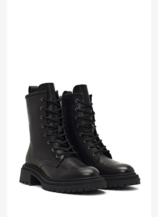 Kadın Siyah Fermuarlı Kalın Tabanlı Deri Bot 25WFD140618 - Görsel 5