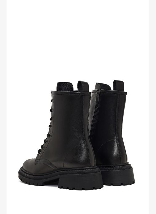 Kadın Siyah Fermuarlı Kalın Tabanlı Deri Bot 25WFD140618 - Görsel 7