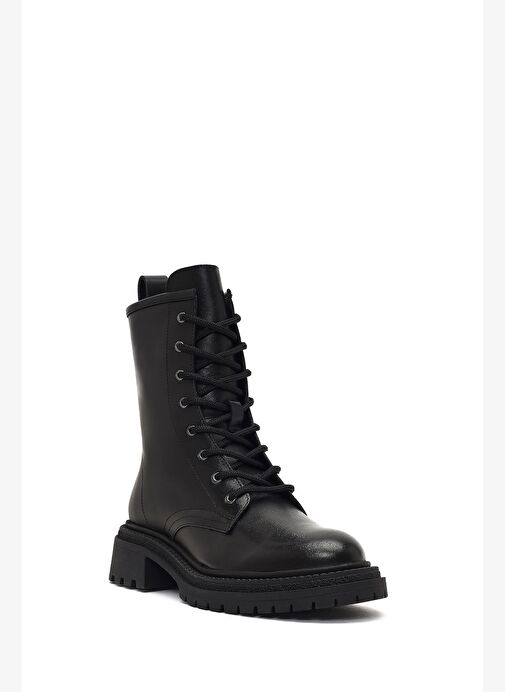 Kadın Siyah Fermuarlı Kalın Tabanlı Deri Bot 25WFD140618 - Görsel 8