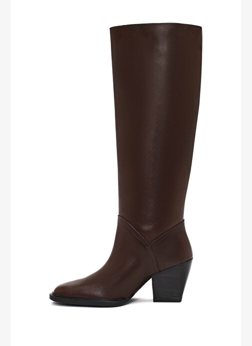 Kadın Kahverengi Kalın Topuklu Deri Çizme 25WFD141418 - Görsel 5