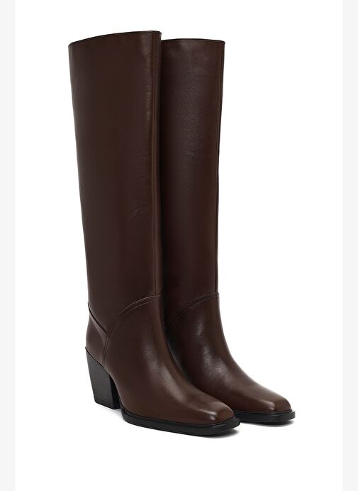 Kadın Kahverengi Kalın Topuklu Deri Çizme 25WFD141418 - Görsel 6