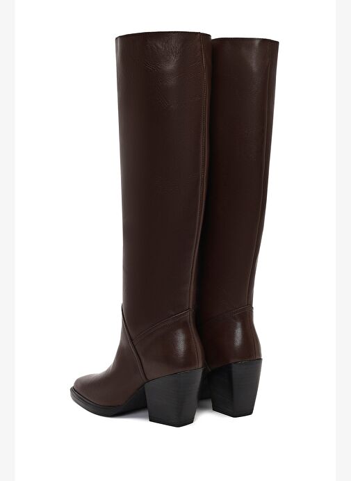 Kadın Kahverengi Kalın Topuklu Deri Çizme 25WFD141418 - Görsel 8