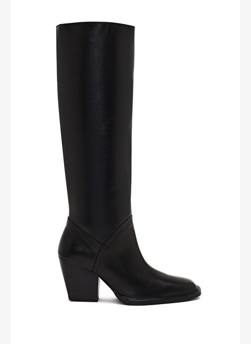 Kadın Siyah Kalın Topuklu Deri Çizme 25WFD141418 - Görsel 2