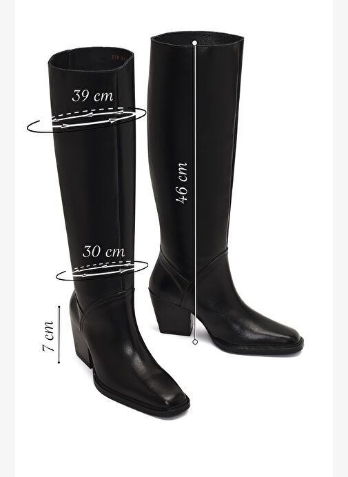 Kadın Siyah Kalın Topuklu Deri Çizme 25WFD141418 - Görsel 3