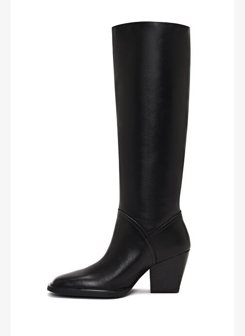 Kadın Siyah Kalın Topuklu Deri Çizme 25WFD141418 - Görsel 5