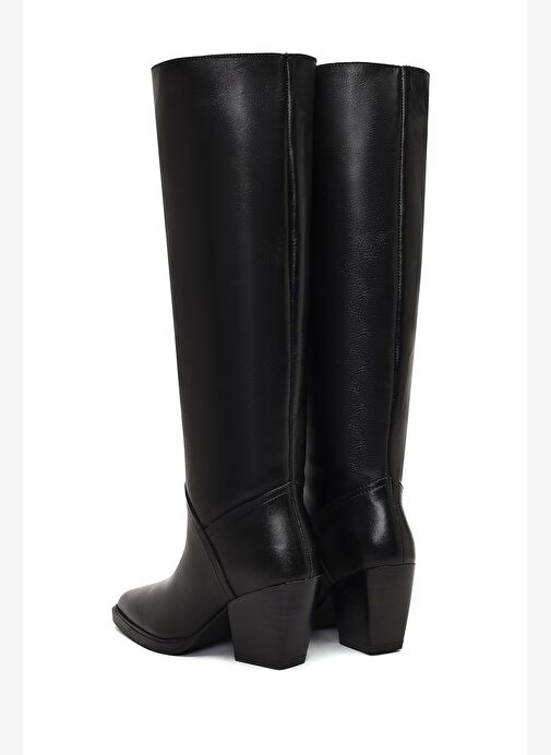Kadın Siyah Kalın Topuklu Deri Çizme 25WFD141418 - Görsel 8