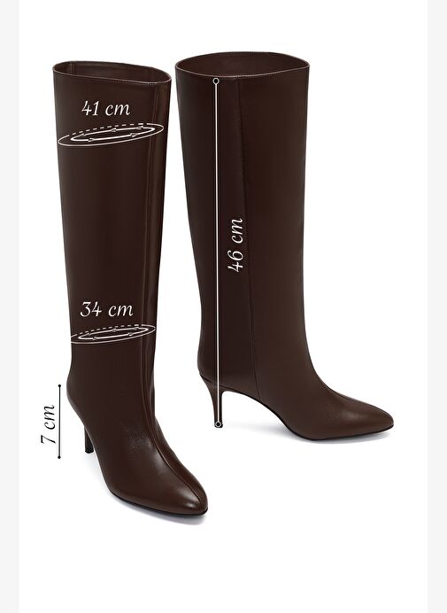 Kadın Kahverengi İnce Topuklu Deri Çizme 25WFD141618 - Görsel 3