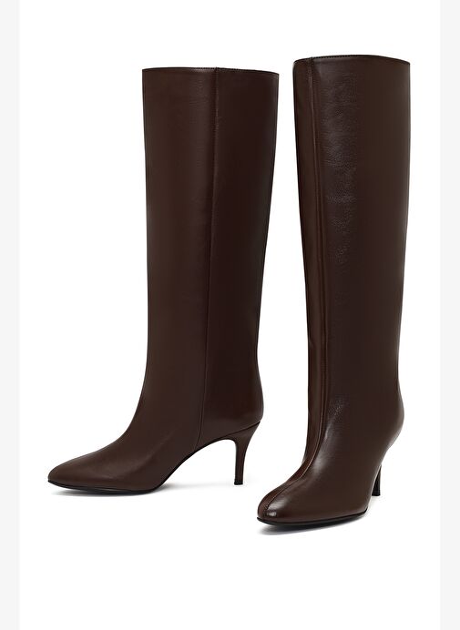 Kadın Kahverengi İnce Topuklu Deri Çizme 25WFD141618 - Görsel 4