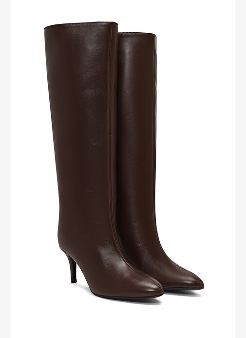 Kadın Kahverengi İnce Topuklu Deri Çizme 25WFD141618 - Görsel 6