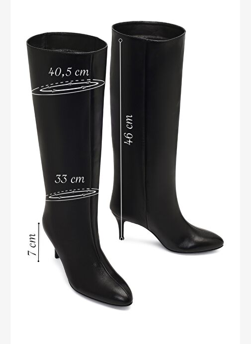 Kadın Siyah İnce Topuklu Deri Çizme 25WFD141618 - Görsel 3