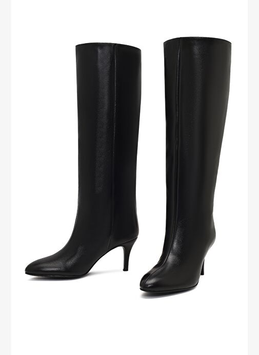 Kadın Siyah İnce Topuklu Deri Çizme 25WFD141618 - Görsel 4