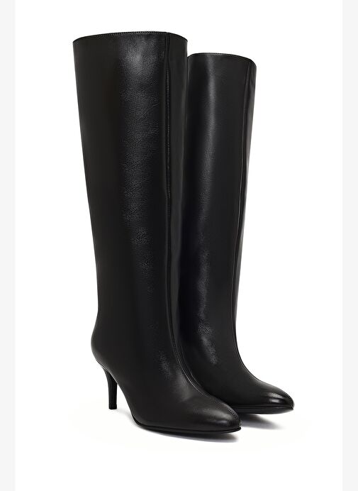 Kadın Siyah İnce Topuklu Deri Çizme 25WFD141618 - Görsel 6
