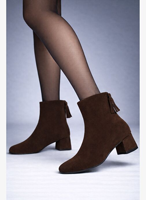 Derimod Derimod Kadın Kahverengi Fermuarlı Kısa Kalın Topuklu Süet Deri Bot 25WFD142210 Boyner'de! Kahverengi - 3. görsel