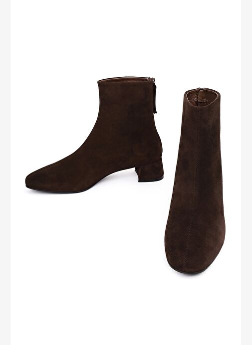 Derimod Derimod Kadın Kahverengi Fermuarlı Kısa Kalın Topuklu Süet Deri Bot 25WFD142210 Boyner'de! Kahverengi - 6. görsel