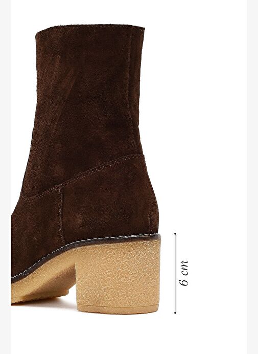 Kadın Kahverengi Fermuarlı Kalın Topuklu Süet Deri Bot 25WFD151310 - Görsel 3