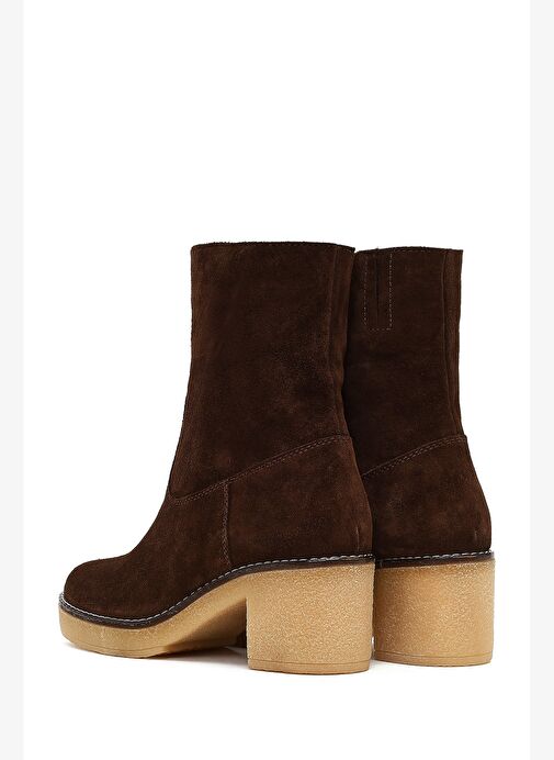 Kadın Kahverengi Fermuarlı Kalın Topuklu Süet Deri Bot 25WFD151310 - Görsel 8