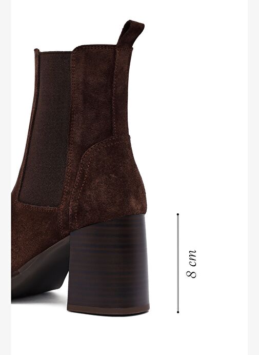 Kadın Kahverengi Kalın Topuklu Süet Deri Bot 25WFD151810 - Görsel 3