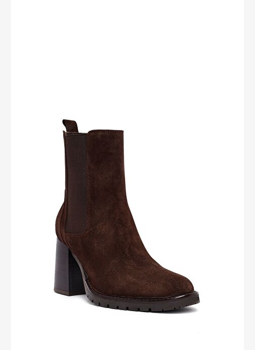 Kadın Kahverengi Kalın Topuklu Süet Deri Bot 25WFD151810 - Görsel 9