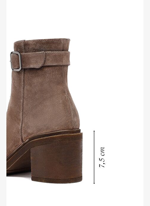 Kadın Vizon Fermuarlı Kalın Topuklu Süet Deri Bot 25WFD153310 - Görsel 3