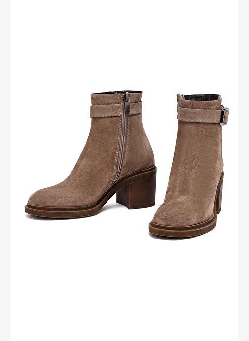 Kadın Vizon Fermuarlı Kalın Topuklu Süet Deri Bot 25WFD153310 - Görsel 4