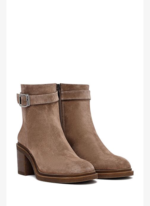 Kadın Vizon Fermuarlı Kalın Topuklu Süet Deri Bot 25WFD153310 - Görsel 6