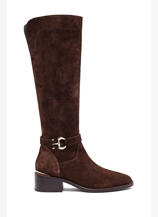 Kadın Kahverengi Fermuarlı Kısa Topuklu Süet Deri Çizme 25WFD153510 - Görsel 2