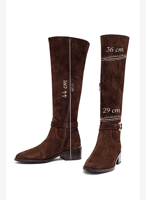 Kadın Kahverengi Fermuarlı Kısa Topuklu Süet Deri Çizme 25WFD153510 - Görsel 3