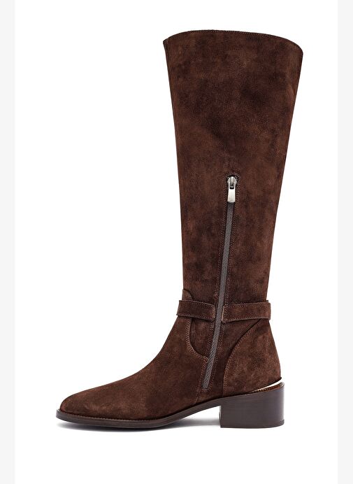 Kadın Kahverengi Fermuarlı Kısa Topuklu Süet Deri Çizme 25WFD153510 - Görsel 5