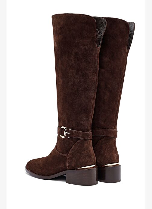 Kadın Kahverengi Fermuarlı Kısa Topuklu Süet Deri Çizme 25WFD153510 - Görsel 8