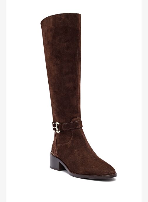 Kadın Kahverengi Fermuarlı Kısa Topuklu Süet Deri Çizme 25WFD153510 - Görsel 9